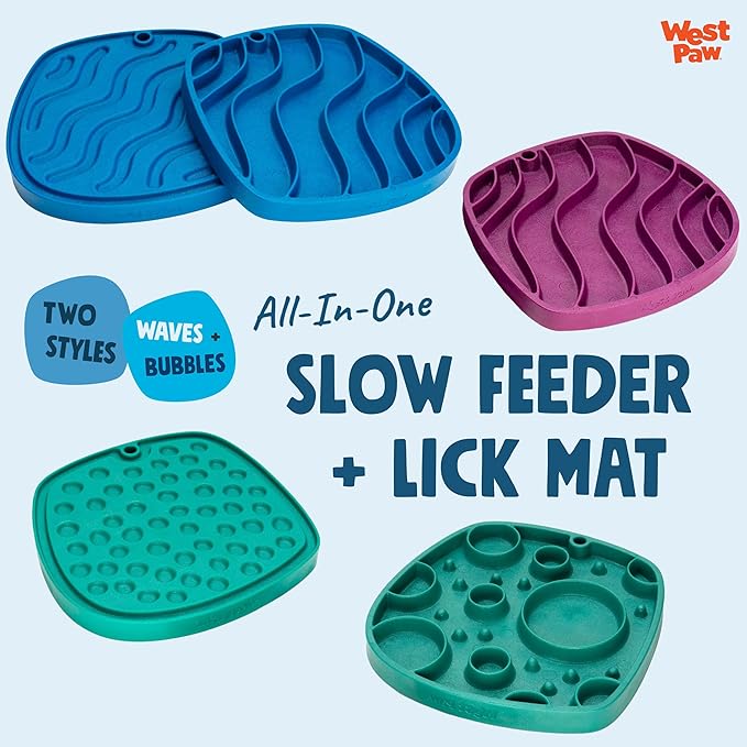 West Paw Seaflex Bubbles Feast Mat – All-in-One, Slow Feeder, Lick Mat – Encourages Foraging & Food Exploration - Engages Picky Eaters & Slow Feeding - Versatile – Easy to Clean, Non-Toxic - Mint