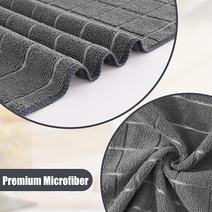 Homaxy Microfiber Kitchen Towels and Dishcloths Set, 12 Pack, 28 x 16 Inch & 12 x 12 Inch Quick Drying Rags for Washing Dishes and Premium Kitchen Towels 18”x 28”, 6 Pack, Grey