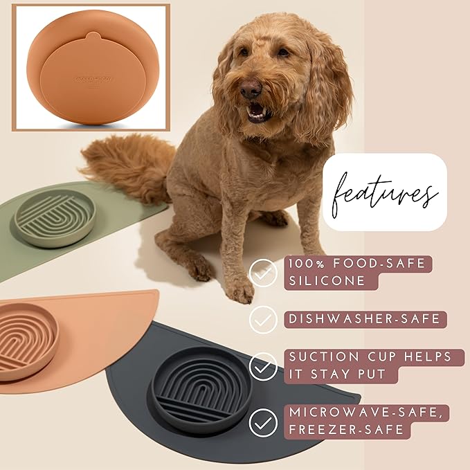 Should We Go? Slow Feeder for Dogs & Puppies, The Slowdown Bowl Silicone Slow Eating, Modern Lick Mat Design, Reduces Gulping, Fits 2 Cups, 7.5” Across x 1.5” Tall, Mealtime Challenge, Medium-Sand
