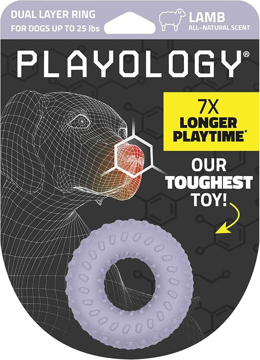 Playology Dog Toys | Dual Layer Ring Durable Chew Toy for Aggressive Chewers | Small Lamb Scented Toy - Easy to Clean and Made from Non Toxic Materials
