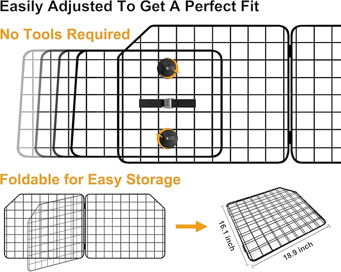 38-63.4 Inches Dog Car Barrier for SUVs, Van, Vehicles, Adjustable Large Pet Barriers, Universal Fit Heavy-Duty Wire Mesh Dog Guard, Foldable Divider Gate for Truck Cargo Area, Safety Car Divider
