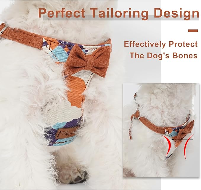 Puppytie No Pull Dog Harness with Multifunction Dog Leash,Soft Adjustable No Choke Escape Proof Pet Harness Vest for Medium Dogs,Suede Bow Brown,M
