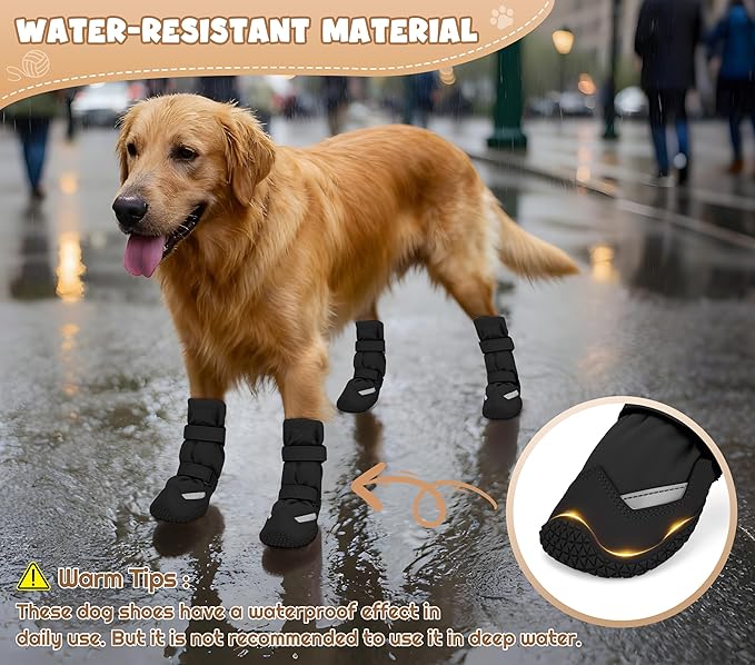 Dog Shoes, Waterproof Dog Boots & Paw Protectors, Breathable Dog Booties with Anti Slip Sole for Winter Snowy Day, Rainy Weather Indoor and Outdoor (Size 4, Black)