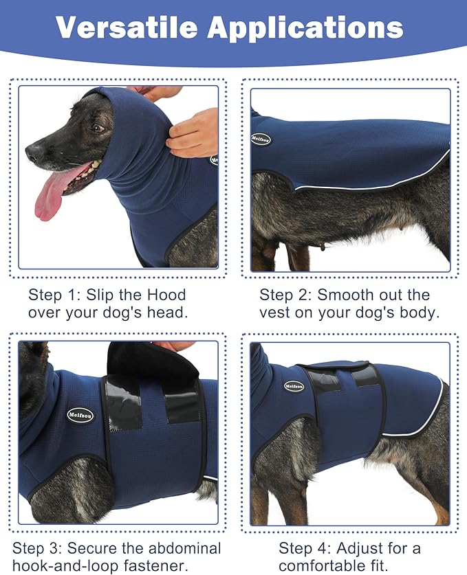 Dog Anxiety Vest with Hood, Skin-Friendly Thunder Jacket for Dogs, All-in-One Dog Calming Shirt with Hood for Thunder, Fireworks, Separation - Keep Pet Calm Without Medicine, Army Green, S