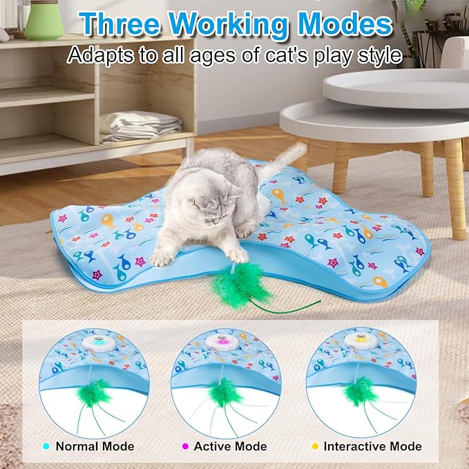 Interactive Cat Toy for Indoor Cats, Automatic Hide and Seek Motion-Activated Cat Toy with Moving Feather & Animal Chirps, USB Rechargeable Electric Cat Enrichment Toy for Bored Adult Cats & Kittens