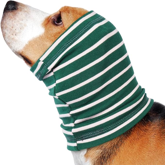 Nanaki Calming Hoodie Dog Grooming Ear Cover Anxiety Relief-No Shake Dog Ear Wrap Hematoma, Striped Head Wrap Snoods for Noise Protection, Bath, Fireworks, Thunderstorm, Blow Drying, Warm-Keeping