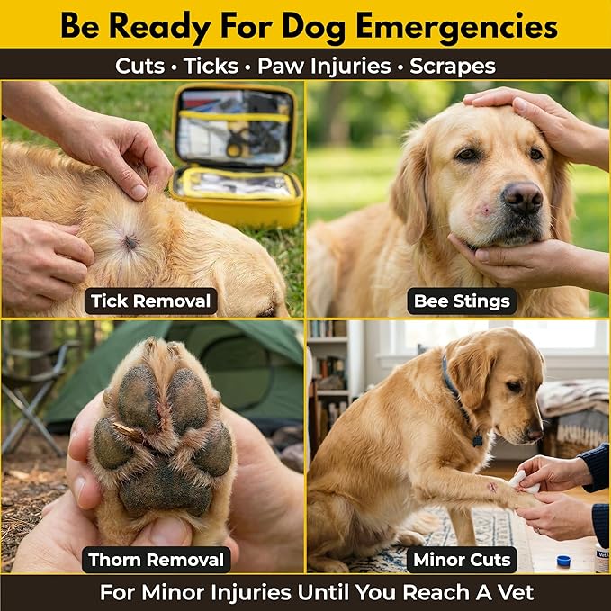 Dog First Aid Kit – Vet Approved, Essential Items Pet Emergency Kit Accessories for Car, Travel, Hunting, Hiking & Camping Gear with Mini Pouch for Home, Office & Outdoor Adventures