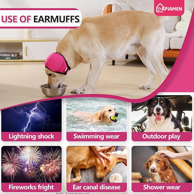 Dog Ear Covers,Dog Ear Muffs Noise Protection No Shake Head Wrap for Bath,Anxiety Relief Quiet Dogs Calming Hoodie,Adjustable Shower Cap Pet Ears for Grooming,Swimming,Hematoma(Fuchsia,S)