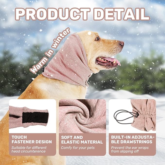 Dog Calming Hoodie, No Shake Ear Wraps for Dogs, Adjustable Dog Ear Muffs for Noise Protection, Ear Wrap Head Cover for Anxiety Relief & Hematoma (Dusty Rose, M(Head Circle:13.8"-18.9"))