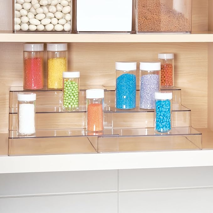 iDesign 3-Tier Expandable Spice Rack Organizer for Cabinet, Pantry or Countertop, Clear, Made in USA