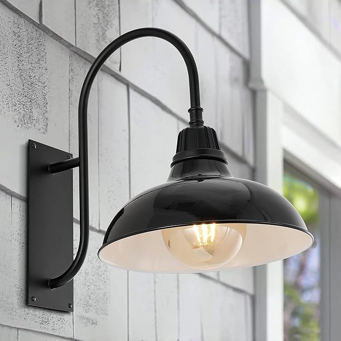 JONATHAN Y JYL7614B Stanley 12.25" 1-Light Farmhouse Industrial Indoor/Outdoor Iron LED Gooseneck Arm Outdoor Sconce Metal Bowl Shade Vintage Cottage Rustic Porch Patio Yard Barn, Black