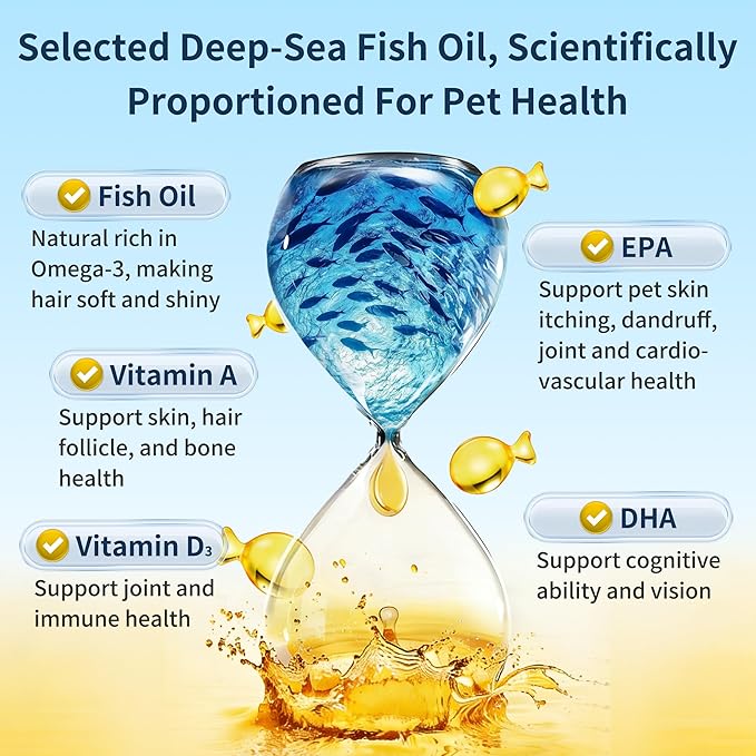 Omega 3 Fish Oil for Dogs, 80 Capsules, Rich in EPA and DHA, Improves Dry Skin, Dandruff, Itching, Reduce Shedding, Supports Cardiovascular and Joint Health, Suitable for Cats and Dogs (2 Bottles)