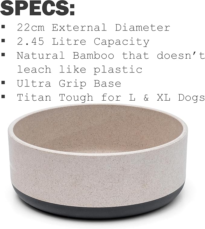 Titan Bamboo Dog Bowl Large with Ultra Grip Rubber Base Pet Bowl 9 Inch
