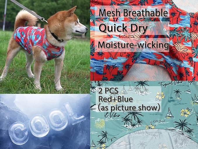 Dog Summer Cooling Shirts,Sun Protection Quick Dry Mesh Large UV Protection Labrador Tee-Shirt,Red+Blue XXL