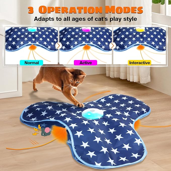 Interactive Cat Toys Chirping and Moving Feather Wand - Motion-Activated Cat Toys and Rechargeable
