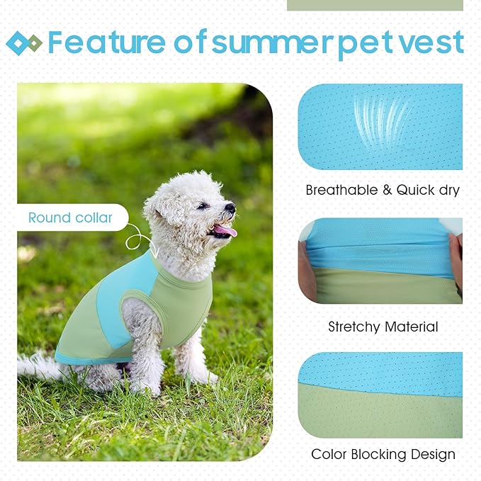 BRKURLEG Dog Cooling Vest, UPF 50+ Sun Protection Dog Cooling Shirts, Breathable Quick Dry Vest for Small to Large Dogs & Cats, Lightweight Summer Pet Clothing for Hiking, Beach, Bluegreen, XL