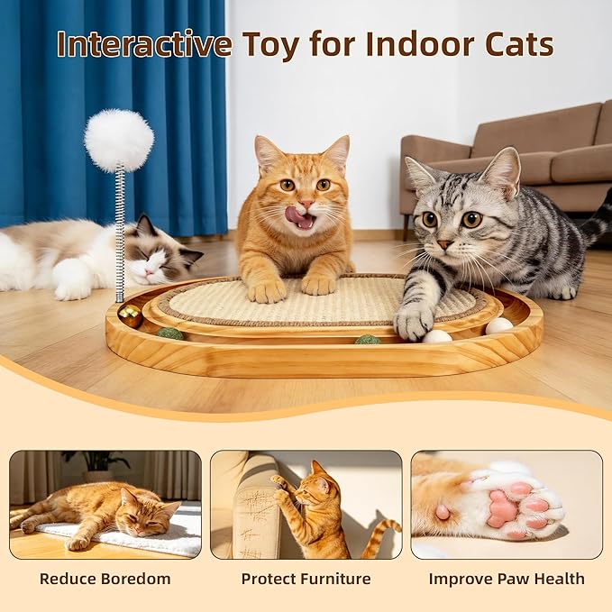 Cat Scratcher, Cat ScratchSisal Pad with Ball Track Spring Ball, Kitten Interactive Toy for Indoor Cats, Satisfies Kitten’s Scratching, Chasing and Hunting
