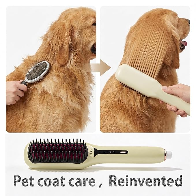 2-in-1 Electric Pet Grooming Brush with Coconut Oil Conditioner Spray, Professional Hair Styling Tool for Medium and Long Haired Dogs and Cats, Quick Hair Styling & Removing Loose Fur Knots