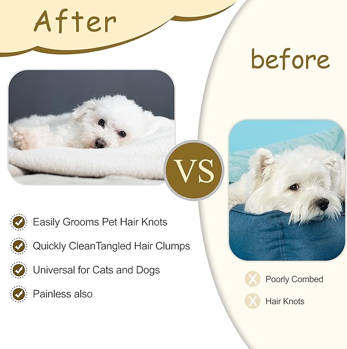 2-in-1 Pet Hair Removal Massaging Shell Comb, Soft Deshedding Brush for Cats & Dogs, Gentle Grooming Tool for Mats & Tangles (White)