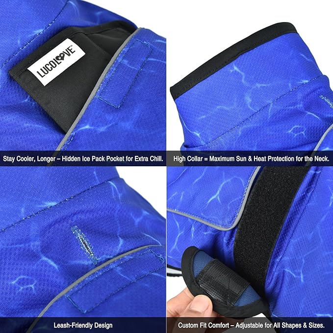 Dog Cooling Vest with Ice Pack – 2-Layer Evaporative Cooling Jacket with High Collar, UV Protection & Size-Matched Ice Pack – Cooling Vest for Dogs for Hot Weather (Blue Aqua, Medium)