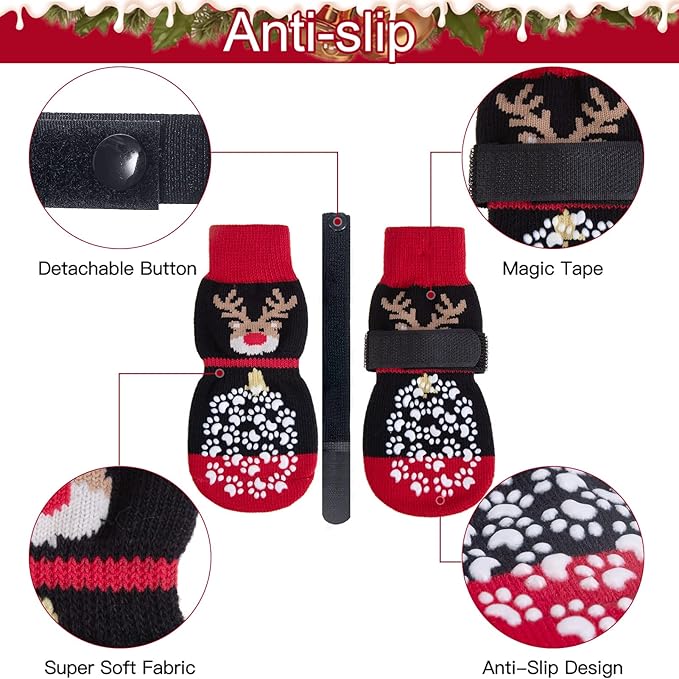 EXPAWLORER 6PCS Anti-Slip Dog Socks to Prevent Licking Paws,Dog Shoes for Hot Pavement,Best Paw Protector Traction Control on Hardwood Floor,Dog Booties for Puppy Small Medium Large Senior Dogs