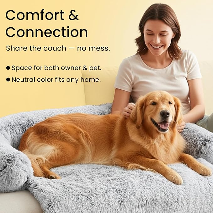 Codi Large Calming Dog Bed for Couch – Anti-Anxiety Sofa Protector Mat for XL Dogs, 45''x37''x6'', Machine Washable, Fluffy & Cozy with Non-Slip Bottom, Light Grey