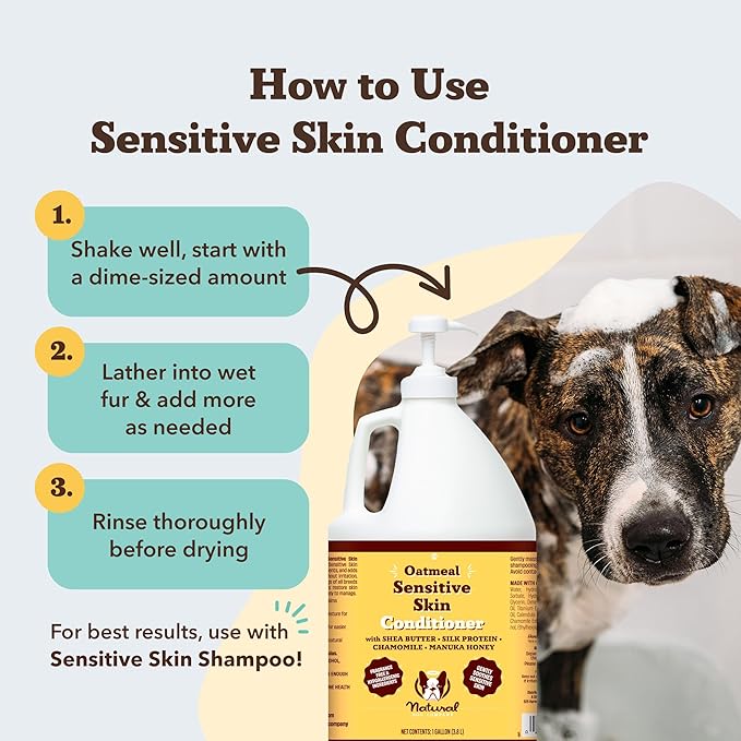 Natural Dog Company Sensitive Skin Dog Shampoo Gallon 128 oz Oatmeal Hypoallergenic Formula with Aloe, Manuka Honey & Chamomile Soothes Itchy, Dry, Flaky Skin Groomer & Multi-Dog Household Size