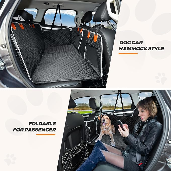 Back Seat Extender for Dog,Waterproof Hard Bottom Dog Car Seat Cover for Back Seat Protector,Foldable Pet Hammock Bed,Easy Clean Travelling Accessories Car SUV Truck (Black)