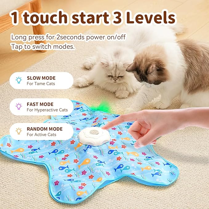 Cat Toys for Indoor Cats,Rechargeable Interactive Cat Toy with Touch-Activated Hide and Seek,Fluttering Feather and Mouse Squeaker for Bored Indoor Adult Cats Easter Gifts Blue