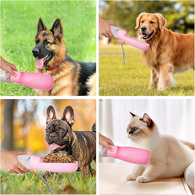 2-in-1 Foldable Pet Travel Water Bottle, Feeding Vessels for Pets, 11.8oz Water & 7oz Food Container for Dogs and Cats, Portable Leak-Proof Dispenser for Hiking, Walking & Camping Gray
