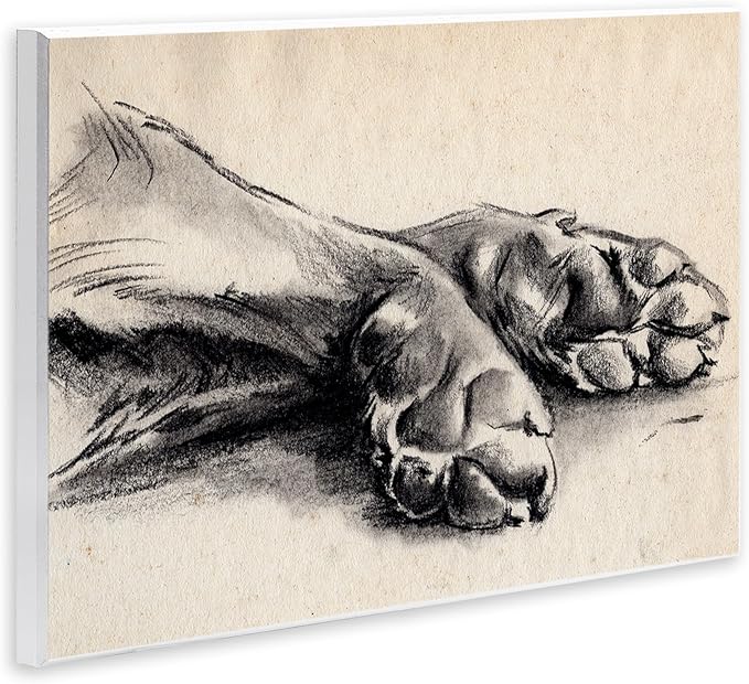 Stupell Industries Dog Paw Charcoal Design Minimal Tan Black Wall Plaque Art Design by Jennifer Paxton Parker