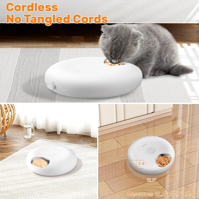 Automatic Cat Feeder Wet Food, Auto Wet Food Feeder for Pets with Two Ice Packs, Digital Cordless Pet Fresh Food Bowl for Newborn Senior Sick Cats and Small Dogs (6-Meal Stainless Steel Food Tray)