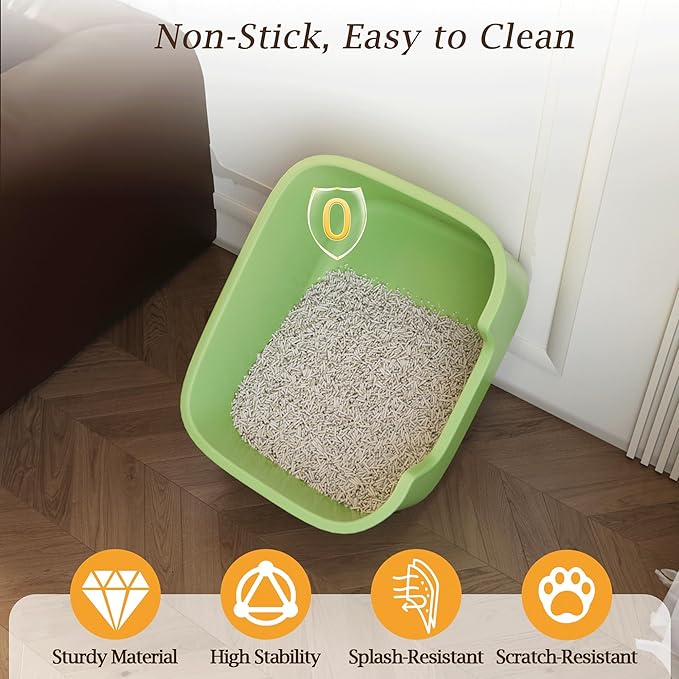 Large Cat Litter Box with High Sides, Side Entry Open Top Deep Tall Litter Pan, Kitty Litter Box for Indoor Small and Medium Cats, Green (Anti-Splashing) 19.7" L x 15.4" W x 8.6" H