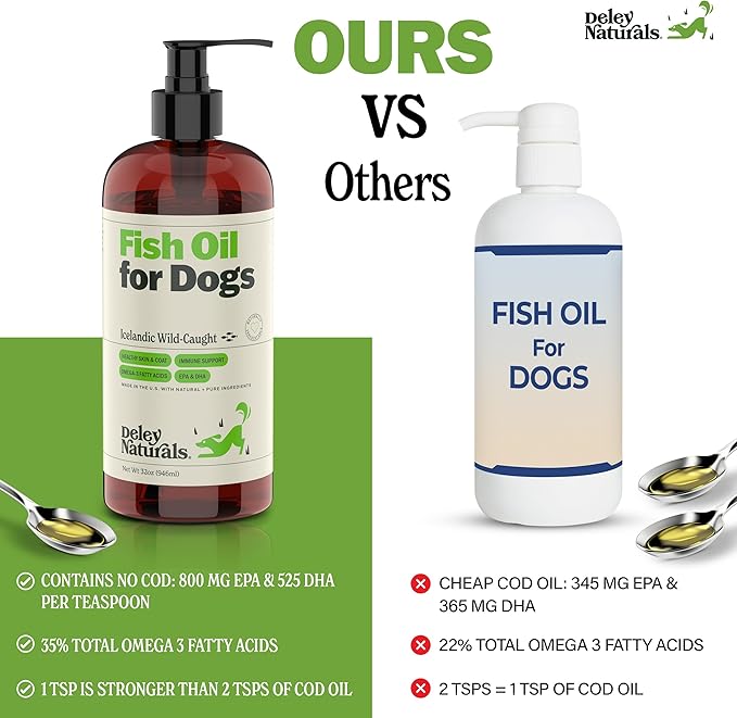 Deley Naturals Fish Oil for Dogs - Itch Relief for Dogs with Omega 3 6 9 for Skin, Joints, Heart and Brain Health - Icelandic Omega 3 Fish Oil for Dogs Skin Irritation - 32oz Omega Oil Made in USA