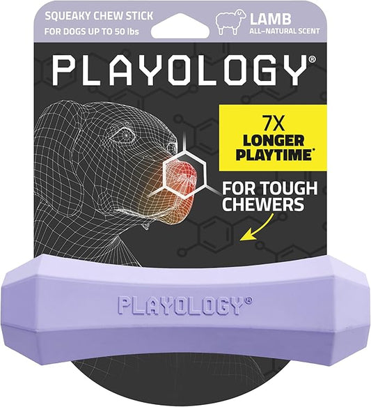 Playology Dog Toys | Durable Squeaky Chew Stick for Dogs | Medium Lamb Scented Toy - Easy to Clean and Made from Non Toxic Materials