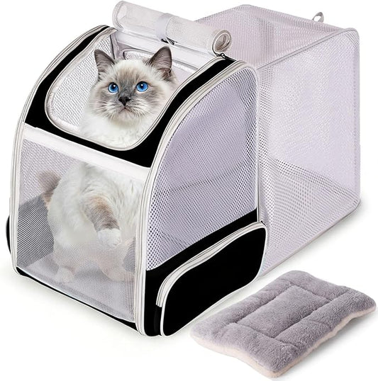 halinfer Airline-Approved Pet Carrier Backpack – 3-Side Mesh, Expandable, Up to 16 lbs for Cats & Dogs