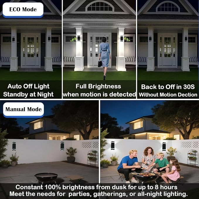 Dusk to Dawn Motion Sensor Porch Light with 3 Lighting Modes, Modern Up Down Wall Sconce with GU10 Bulbs, Heavy Aluminum Exterior Light Fixtures for Entryway, Patio, Garage,ETL Listed