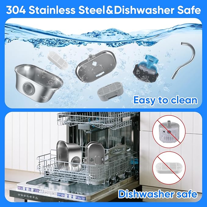 Cat Water Fountain with Water Level Window, One Set of Filter, 108oz/3.2L Pet Water Fountain for Cats/Dogs Inside, 304 Stainless Steel, Dishwasher Safe with Low Noise Pump, Filtration System