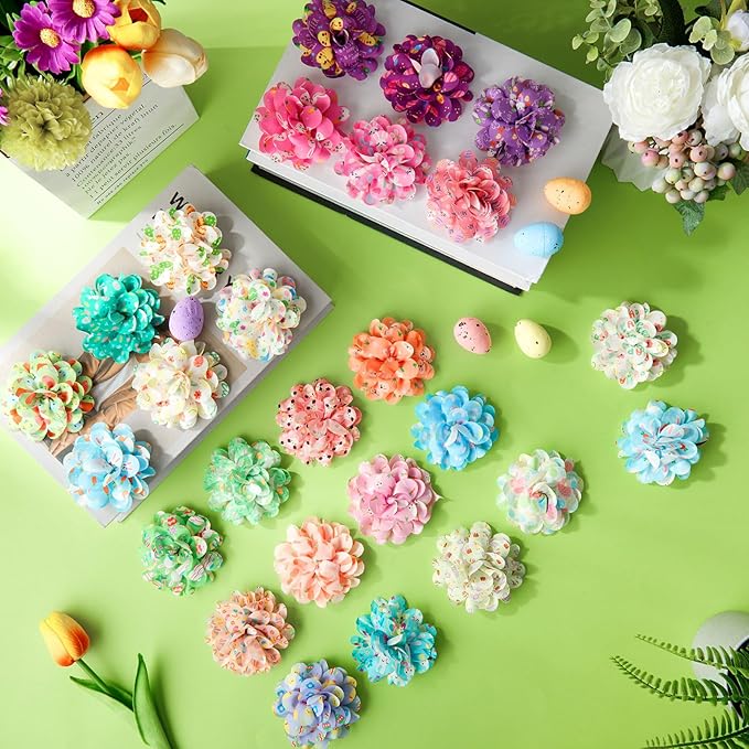 50 Pcs Easter Dog Collar Flowers Bulk Rabbits Chicks Eggs Carrots Flowers for Dog Charms Grooming Accessories Bowtie Flower for Puppy Cat Collar Attachment Embellishment Easter Party Costume