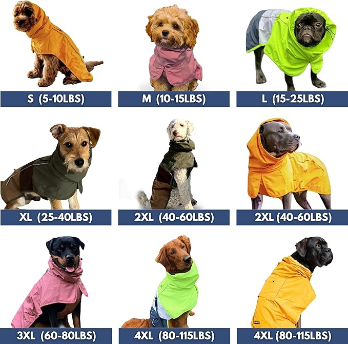 Spark Paws Dog Raincoat, Waterproof Windproof Rain Jacket, for Small Medium Large Extra Large Dogs, Reflective Breathable Full-Body Coverage Dry Suit - Mustard Yellow - XL