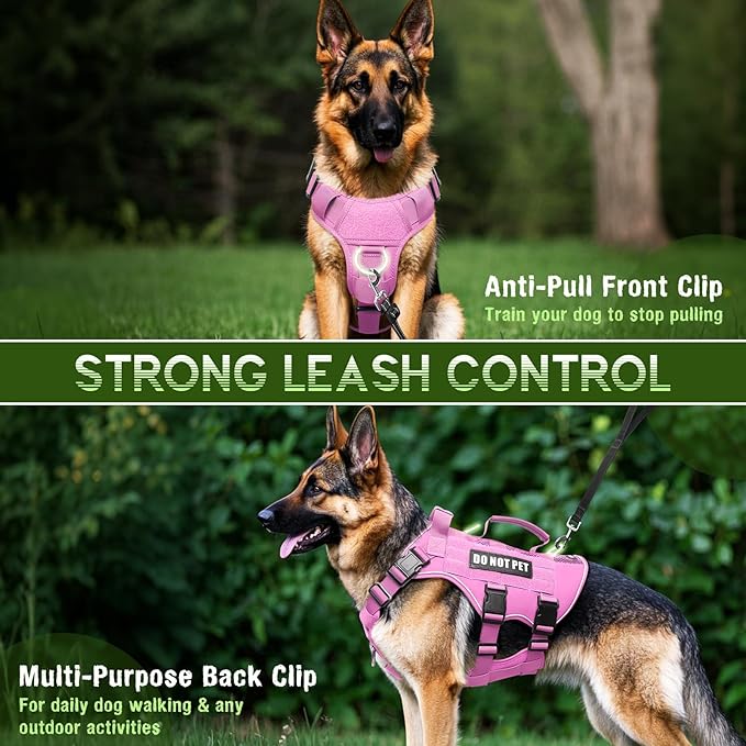 WINSEE Mesh Dog Harness with 10 Pet Patches for Large Service Dog in Training, Breathable Tactical Molle Vest with Double Handles, Reflective Military Pet Vest for Walking Hiking