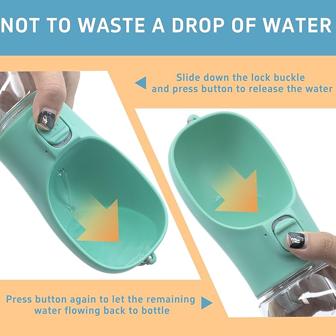 Portable Dog Water Bottle with Bowl, Leak Proof, Convenient for Walking, Hiking and Camping (Blue, 12oz)