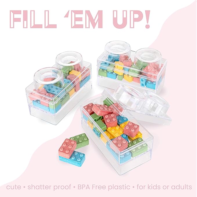 Hammont Block Toy Shaped Acrylic Candy Boxes - 8 Pack - 3.74"x1.96"x2.36" - Perfect for Weddings, Birthdays, Party Favors and Gifts | Designer Cute Clear Lucite Plastic Treat Containers