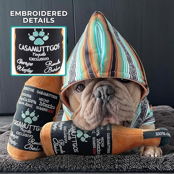 Haute Diggity Casamuttgos Tequila, Plush Designer Dog Toys with Interactive Squeaker, Stimulating Pet Enrichment, Machine-Washable & Safe Materials for All Breeds, One Size