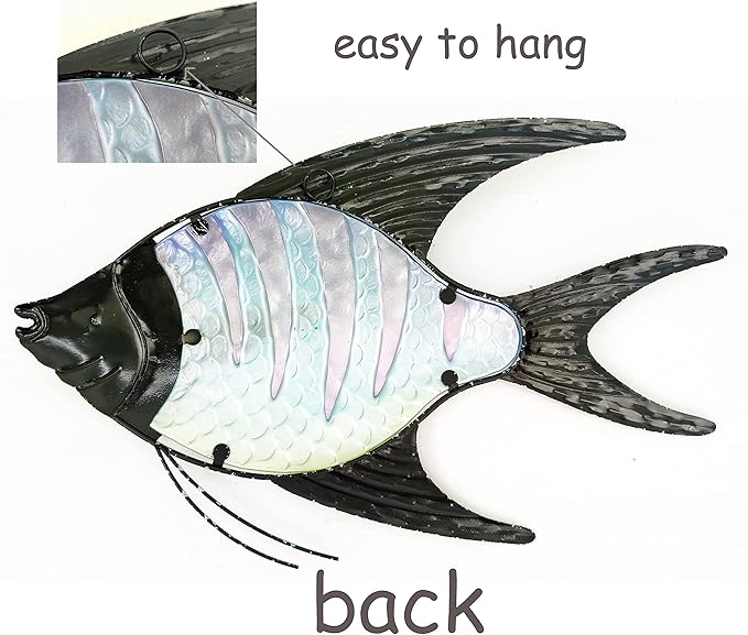 JOYBee 16.25Inch Large Metal Fish Wall Art Décor -Christmas Decorations-Perfect for Coastal，Nautical，Beach Or Boat-Decorations for Indoor Outdoor Kitchen Bathroom Patio Pool or Porch(Blue)