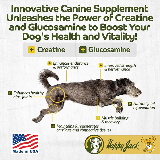 HAPPY JACK Flexenhance Dog Hip and Joint Supplement with Skin & Coat Support Plus (80 Chewable Tabs), Improve Flexibility & Mobility, Glucosamine, Green Lipped Mussel, Fish Oil