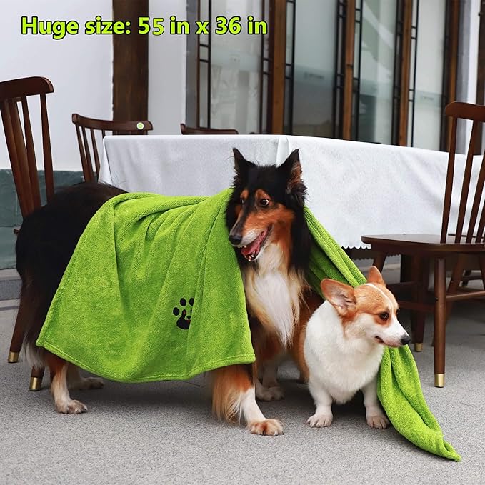 Extra Large Dog Towel Super Absorbent Soft Microfiber Pet Bath Grooming Towels for Drying Dogs and Other Pets (XL-55" * 36", Green)