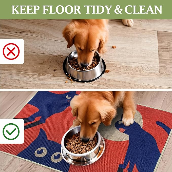SHIYUE Dog Food Mats for Floors, Absorbent Cat Bowl for Food and Water, Non-Slip Accessories Pet Supplies(12"x20",Orange Pet)