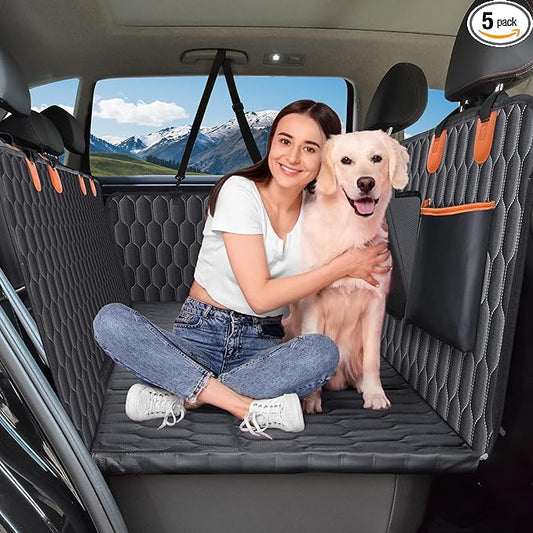 Back Seat Extender for Dogs-Supports 400lb,Waterproof Dog Car Seat Cover Hard Bottom-Detachable,600D Heavy Duty Scratch Proof Nonslip Soft,Dog Hammock for Car,SUVs