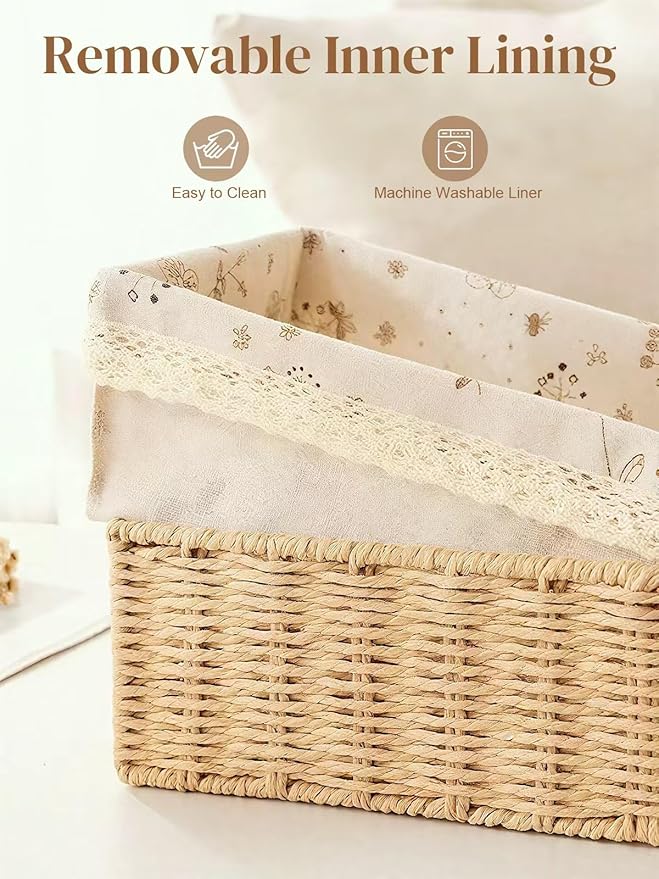 Amaredom Floral Wicker Baskets, Handwoven Multi-size 3-Pack Storage Baskets Set, Perfect For Home Organizing, Storage and Décor - Beige